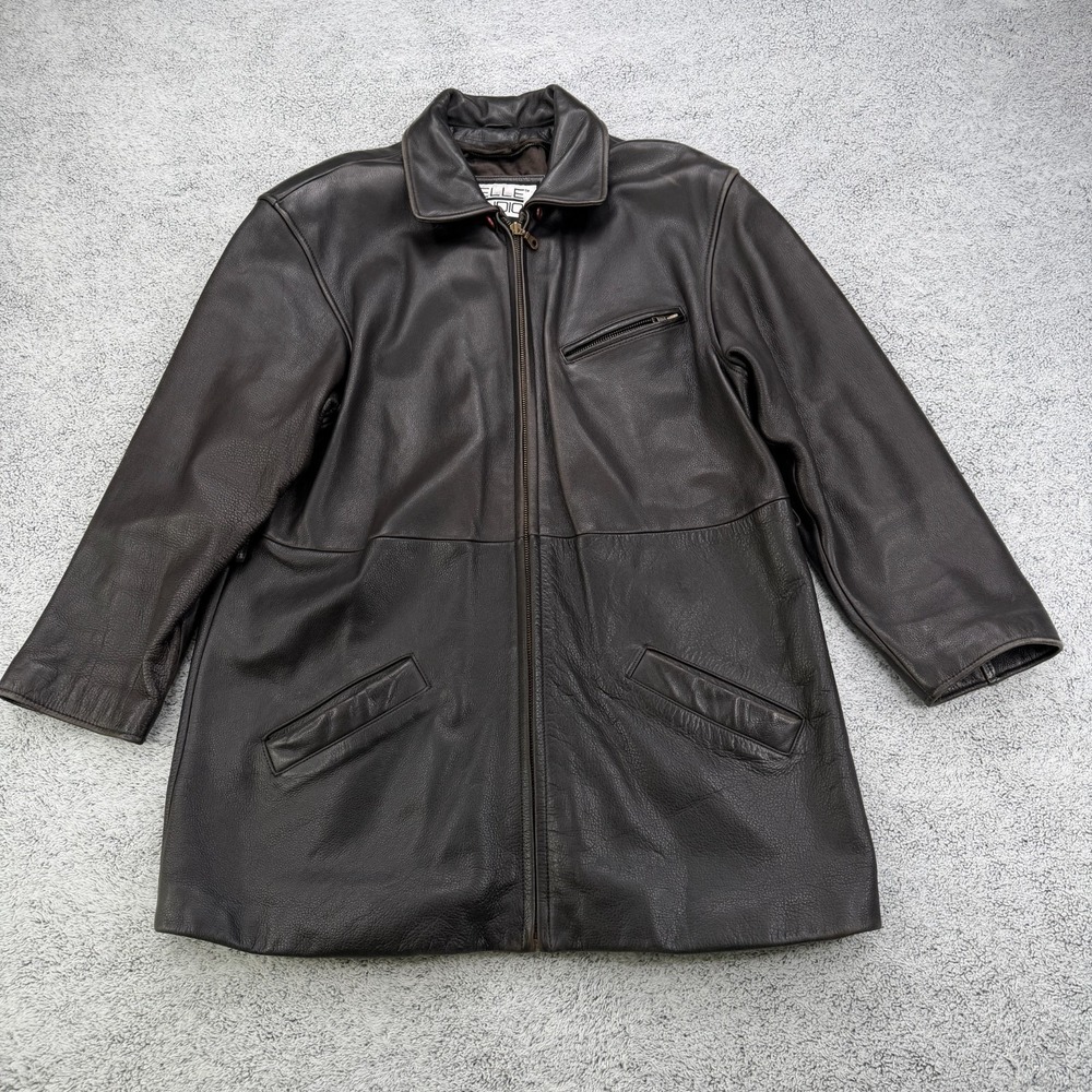 Wilsons Pelle Studio Jacket Men Medium Brown Soft Leather Full Zip Pocket Collar